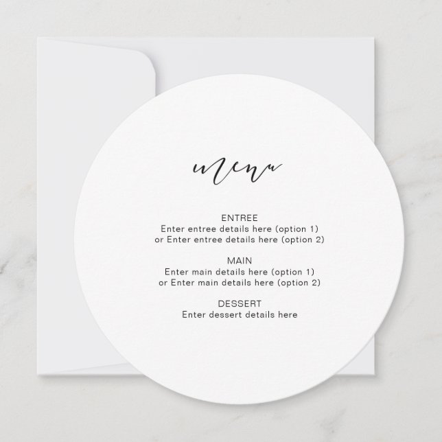 Modern Elegant Calligraphy Round Menu Wedding (Front)