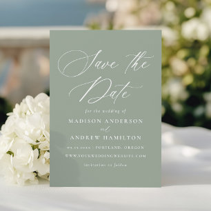 Modern Elegant Calligraphy Sage Green Wedding Save The Date