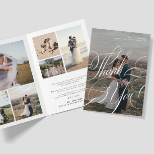 Modern elegant calligraphy script 8 photo wedding thank you card