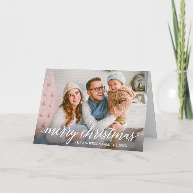 Modern Elegant Calligraphy Script Family Fold Holiday Card (Front)