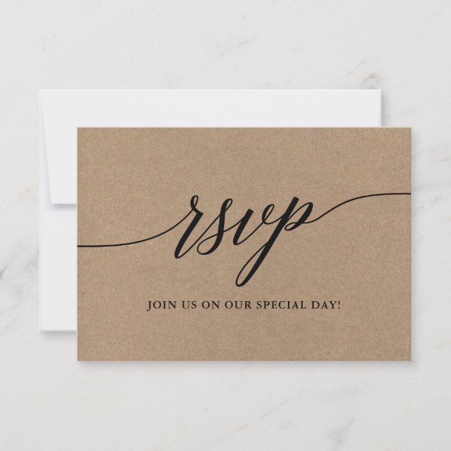 Modern Elegant Calligraphy Script Kraft Wedding RSVP Card (Front)