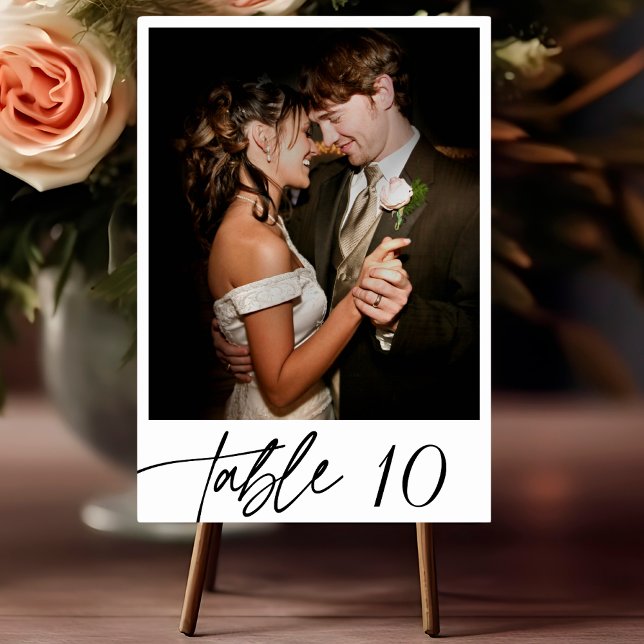 Modern Elegant Calligraphy Script Photo Wedding  Table Number (Creator Uploaded)