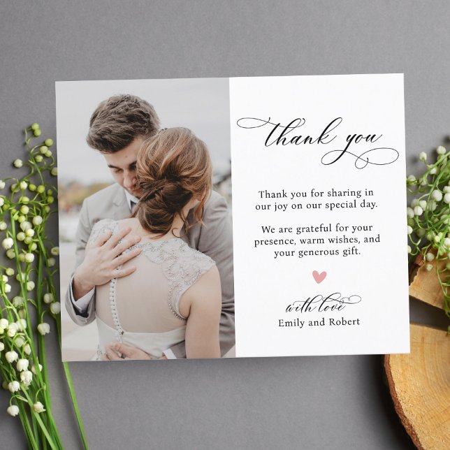 Modern Elegant Calligraphy Script Photo Wedding Thank You Card (Creator Uploaded)