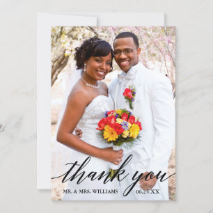 Modern Elegant Calligraphy Script Photo Wedding Thank You Card