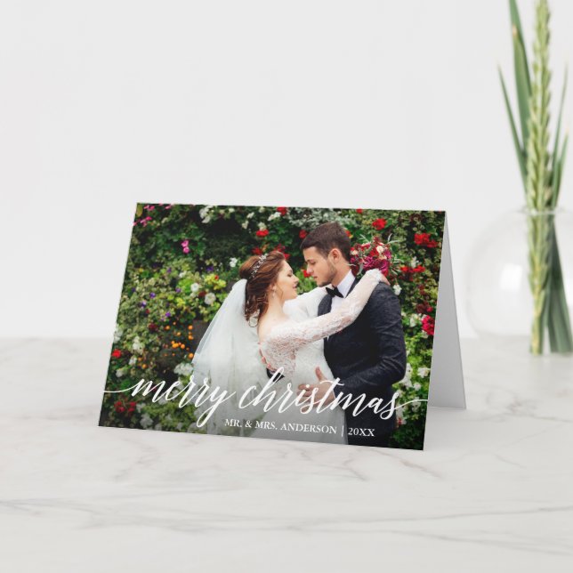 Modern Elegant Calligraphy Script Wedding Fold Holiday Card (Front)