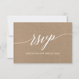 Modern Elegant Calligraphy Script Wedding Kraft RSVP Card