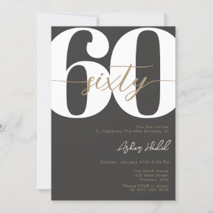 Modern Elegant Calligraphy SIXTY 60th Birthday Invitation