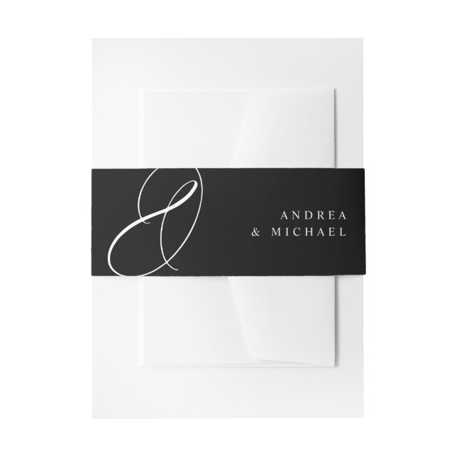 Modern Elegant Calligraphy Swirls Wedding Invitation Belly Band (Front Example)