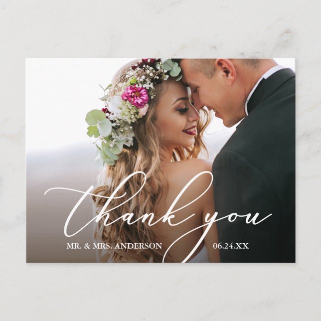 Modern Elegant Calligraphy Thank You Wedding Postcard (Front)
