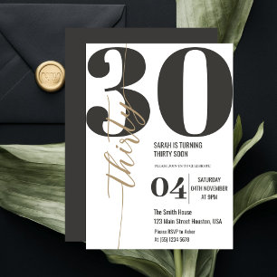 Modern Elegant Calligraphy Thirty 30th Birthday Invitation
