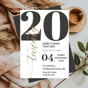 Modern Elegant Calligraphy TWENTY 20th Birthday Invitation