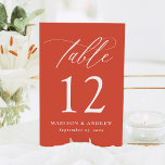 Modern Elegant Calligraphy Verona Sunset Wedding Table Number<br><div class="desc">Add a warm and stylish touch to your wedding with our elegant table number cards, featuring graceful white calligraphy on a vibrant Verona sunset-orange background. This modern, yet timeless design creates a beautiful contrast, making it perfect for weddings of any season, from bright spring celebrations to cosy fall affairs. Personalise...</div>