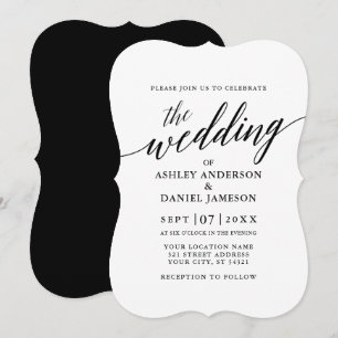 Modern Elegant Calligraphy Wedding Black and White Invitation