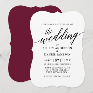 Modern Elegant Calligraphy Wedding Burgundy Invitation