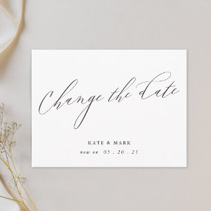 Modern Elegant Calligraphy Wedding Change the Date Postcard