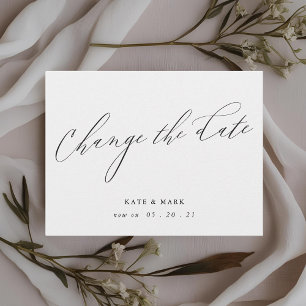 Modern Elegant Calligraphy Wedding Change the Date Postcard