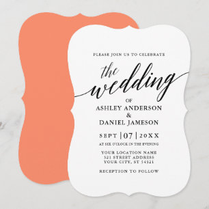 Modern Elegant Calligraphy Wedding Coral Invitation