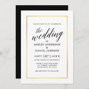 Modern Elegant Calligraphy Wedding Gold Frame Invitation