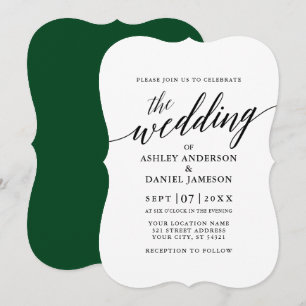 Modern Elegant Calligraphy Wedding Green Invitation