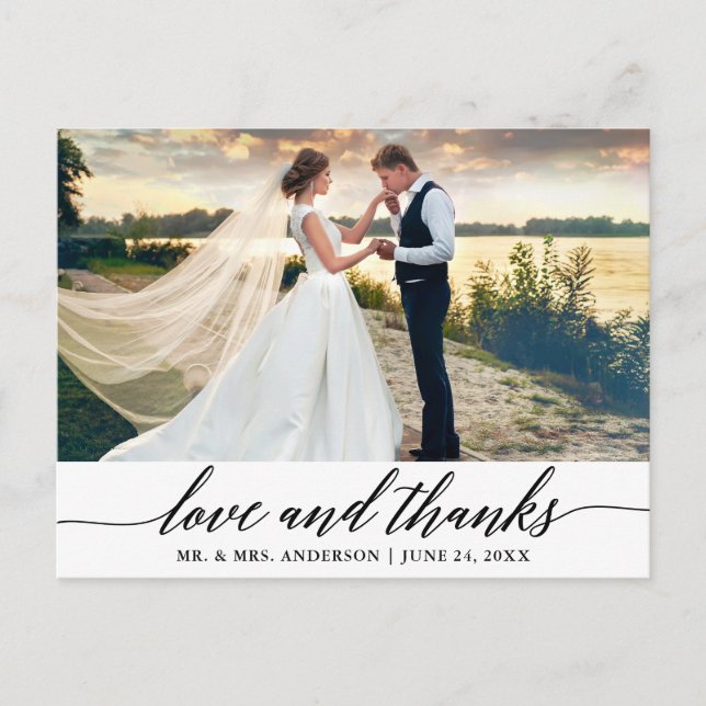 Modern Elegant Calligraphy Wedding Love and Thanks Postcard (Front)