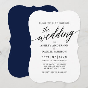 Modern Elegant Calligraphy Wedding Navy Blue Invitation
