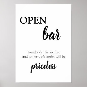 Modern Elegant Calligraphy Wedding Open Bar Drinks Poster