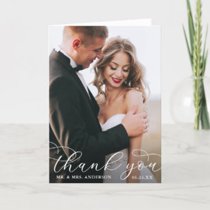 Modern Elegant Calligraphy Wedding Photo Fold W Thank You Card