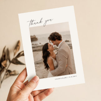 Modern Elegant Calligraphy Wedding Photo Thank You Card