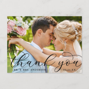 Modern Elegant Calligraphy Wedding Photo Thank You Postcard