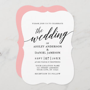 Modern Elegant Calligraphy Wedding Pink Back Invitation