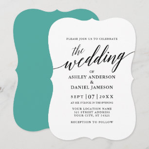 Modern Elegant Calligraphy Wedding Teal Invitation
