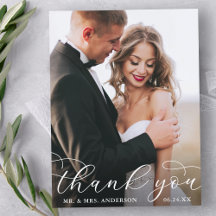 Modern Elegant Calligraphy Wedding Thank You Photo
