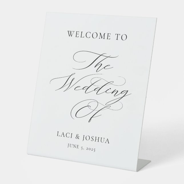 Modern Elegant Calligraphy Wedding Welcome Table Pedestal Sign (Front)