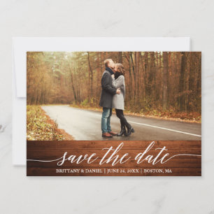 Modern Elegant Calligraphy Wood Save The Date Card