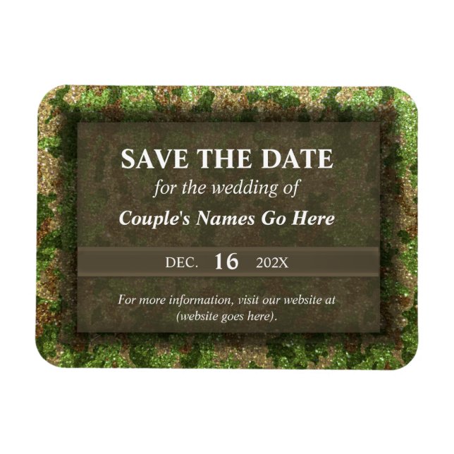 Modern Elegant Camouflage Glitter Save the Date Magnet (Horizontal)