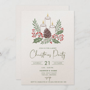 Modern Elegant Candles and Foliage Christmas Party Invitation