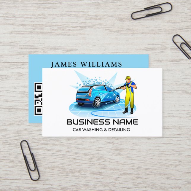 Modern Elegant | Car Wash & Auto Detailing QR Code Business Card (Front/Back In Situ)