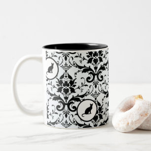 Modern Elegant Cat Damask Pattern Two-Tone Coffee Mug