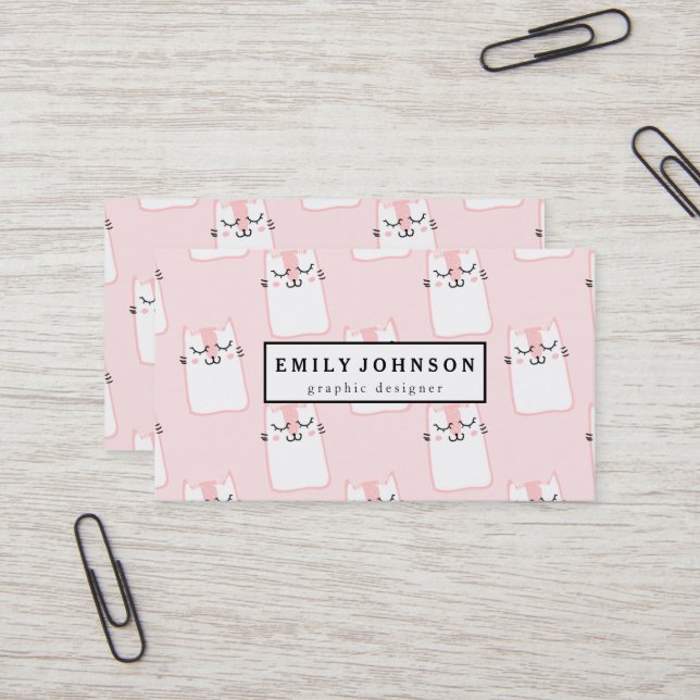 Modern elegant cats pattern customised business card (Front/Back In Situ)