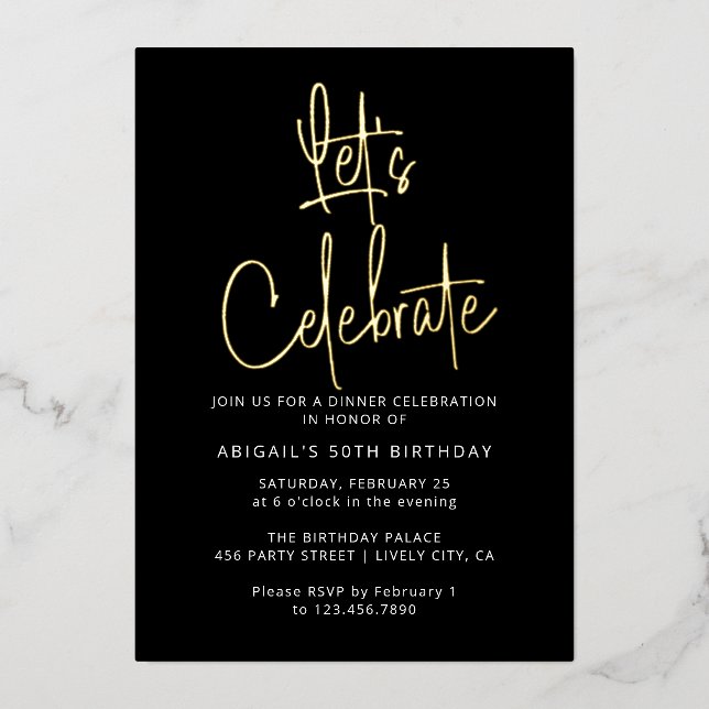 Modern Elegant Celebrate Black Gold Birthday Party (Front)