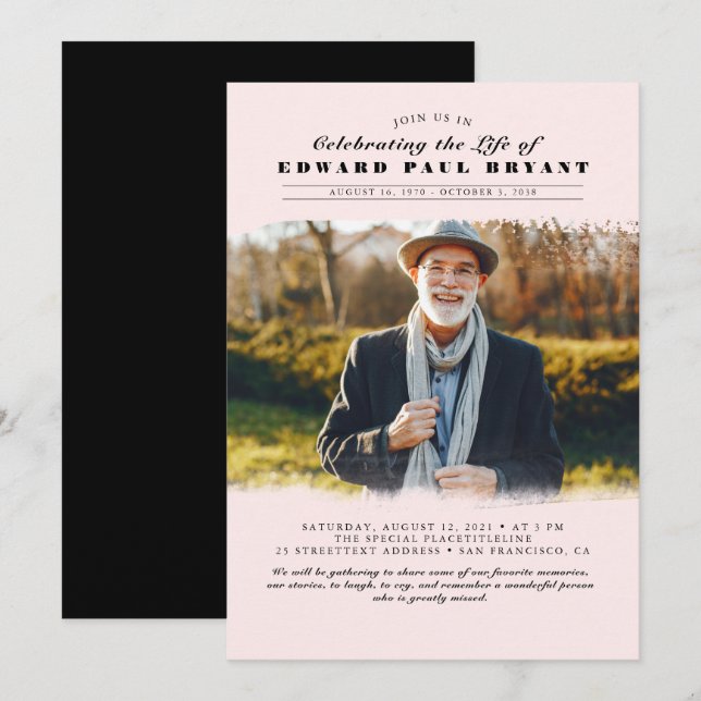 Modern Elegant Celebration of Life Funeral Photo I Invitation (Front/Back)