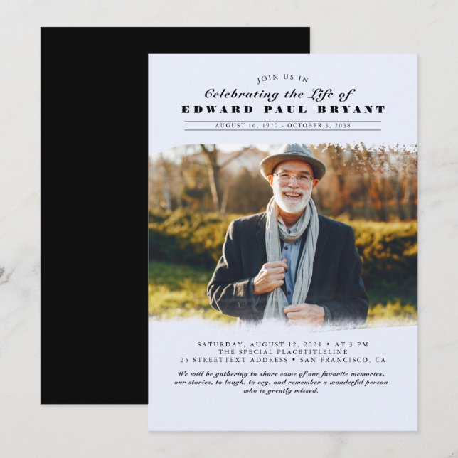 Modern Elegant Celebration of Life Funeral Photo Invitation (Front/Back)
