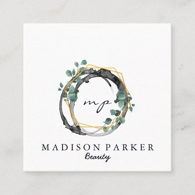 Modern Elegant Champagne Abstract Beauty Stylist S Square Business Card (Front)