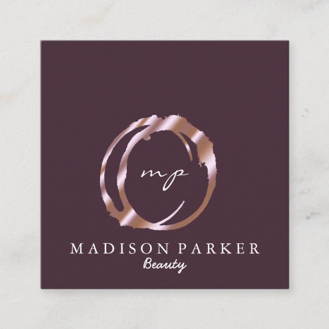 Modern Elegant Champagne Abstract Beauty Stylist Square Business Card (Front)