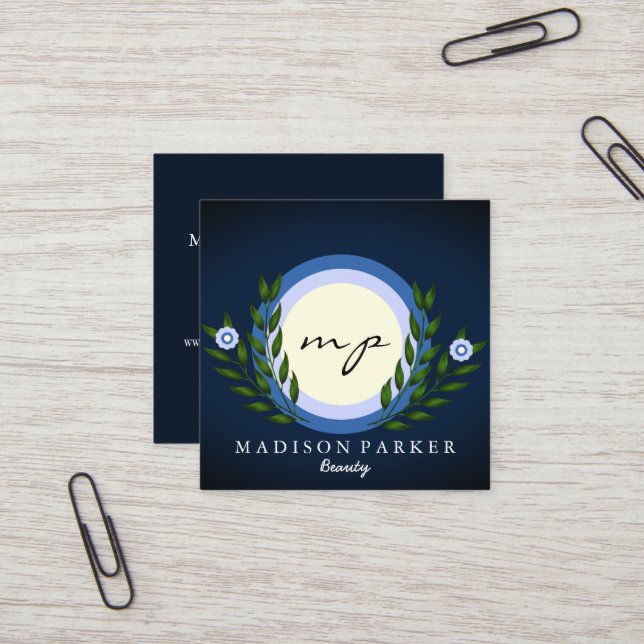 Modern Elegant Champagne Abstract Beauty Stylist Square Business Card (Front/Back In Situ)