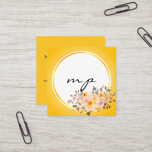 Modern Elegant Champagne Abstract Beauty Stylist Square Business Card (Front/Back In Situ)