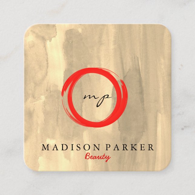 Modern Elegant Champagne Abstract Beauty Stylist Square Business Card (Front)