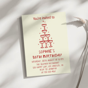 Modern Elegant Champagne Tower 30th Birthday Invitation