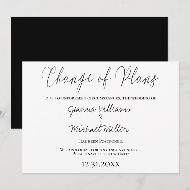 Modern Elegant Change of Plans Wedding Invitation (Front/Back)