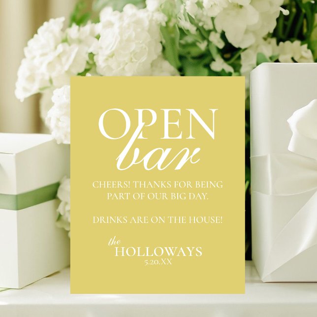 Modern Elegant ChartreuseOpen Bar Wedding Pedestal Sign (Modern Elegant Chartreuse Open Bar Wedding Pedestal Sign)